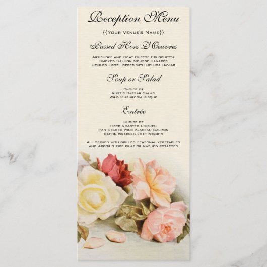 Vintage Bruiloft Antiek Tuin Roos Bloemen Menu (Voorkant)