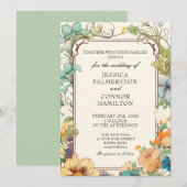 Vintage bruiloft Art Nouveau Bloemen Uitnodiging (Voorkant / Achterkant)