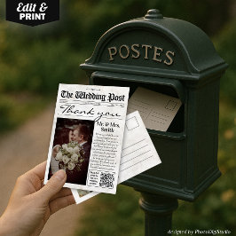 Vintage bruiloft bedankkaart, bruiloft krant bedankkaart