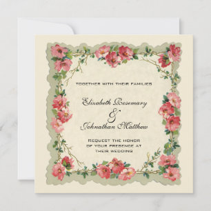 Vintage bruiloft, Bloemen Border Rozen Kaart