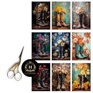 Vintage bruiloft Bloemen Cowboy laarzen Decoupage Tissuepapier
