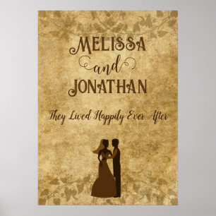 Vintage bruiloft bruid bruidegom Gelukkig ooit na Poster