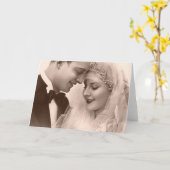 Vintage bruiloft bruid en bruidegom kaart (Gele Bloem)