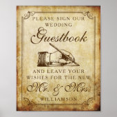 Vintage bruiloft gastenboek teken poster (Voorkant)