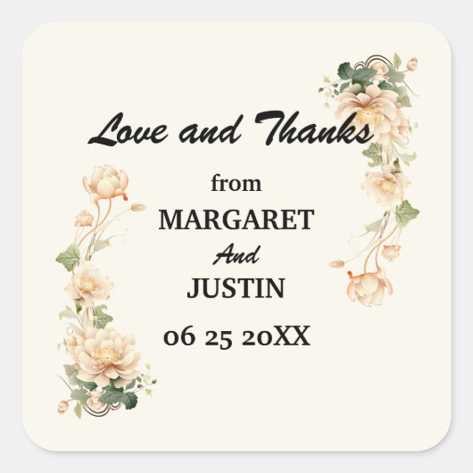 Vintage bruiloft Lotus Bloem Vierkante Sticker (Voorkant)