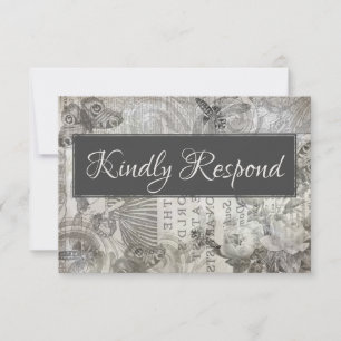 Vintage bruiloft RSVP Antiek Grijs & Wit