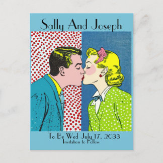 Vintage bruiloft Save the Date, Pop art 50's Briefkaart