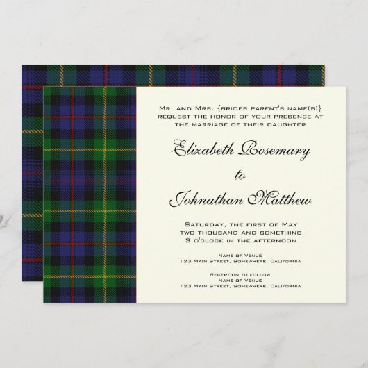 Vintage bruiloft, Tartan Farquharson patroon Kaart (Voorkant / Achterkant)