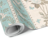 Vintage bruiloft turquoise bloemenduiven vlinders cadeaupapier (Rol Hoek)
