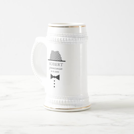 Vintage bruiloftsbruidsjonker bierpul (Voorkant links)