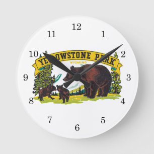 Vintage bruine beren in Yellowstone National Park Ronde Klok