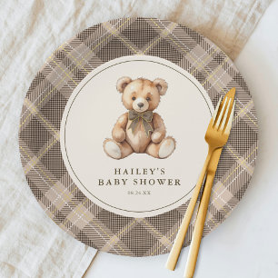 Vintage bruine tartan teddybeer babyshower papieren bordje