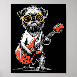 Vintage Brussels Griffon die rockmuziek speelt op  Poster