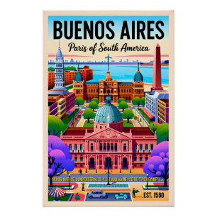 Vintage Buenos Aires Argentinië Retro Illustratie Perfect Poster