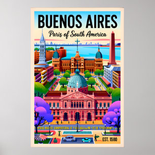 Vintage Buenos Aires Argentinië Retro Illustratie Poster