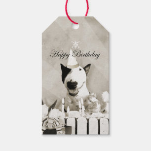 Vintage Bull Terrier "Happy Birthday" Label Cadeaulabel