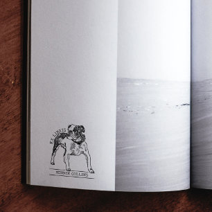 Vintage Bulldog Ex Libris Bibliotheekboek  Rubberstempel