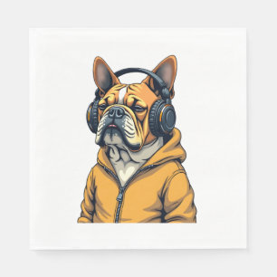 Vintage Bulldog in Koptelefoon met Hoodie Muziek Servet
