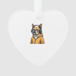 Vintage Bulldog met koptelefoon die hoodie draagt  Ornament