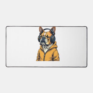 Vintage Bulldog met koptelefoon die hoodie muziek Bureaumat