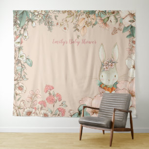 Vintage Bunny Baby Shower Achtergrond landschap Pe Wandkleed