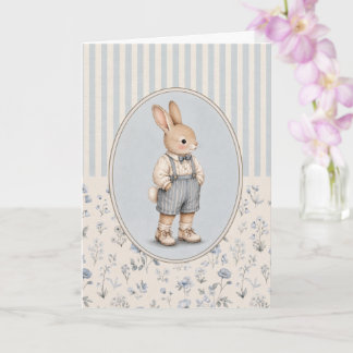 Vintage Bunny boy wenskaart bloemige konijn kaart