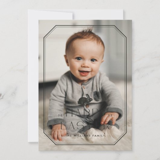 Vintage Bunny Frame Carte photo de Pâques - Noir (Devant)