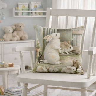 Vintage Bunny Garden Illustration | Cottagecore  Kussen