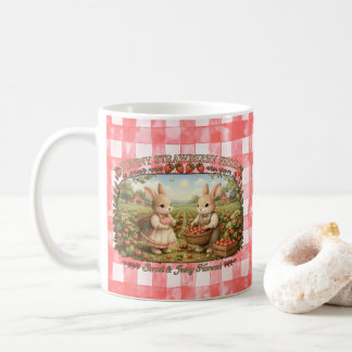 Vintage Bunny Strawberry Field Cottagecore Illustr Koffiemok