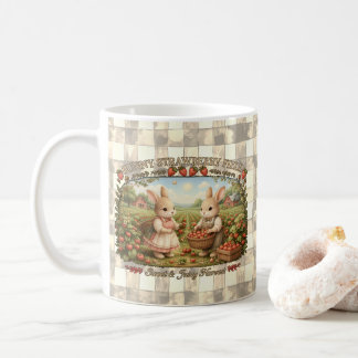 Vintage Bunny Strawberry Field Cottagecore Illustr Koffiemok