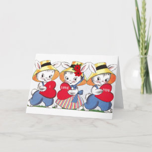 Vintage Bunny Valentijnsdag Wenskaart Feestdagen Kaart