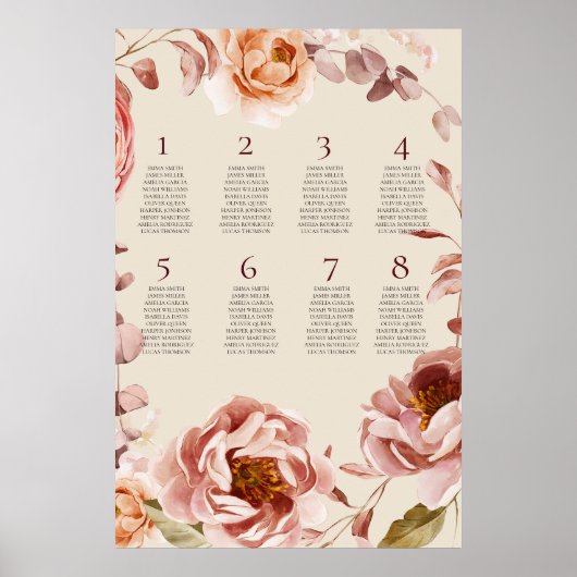 Vintage Burgundy and Beige Seating Chart Poster 2 (Devant)