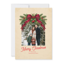 Vintage Burgundy Bow Christmas Greeting Card