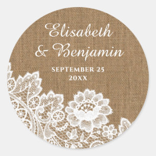 Vintage Burlap- en Lace-Stickers in Oostenrijk Ronde Sticker