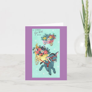 Vintage Burro Get Well Card Kaart
