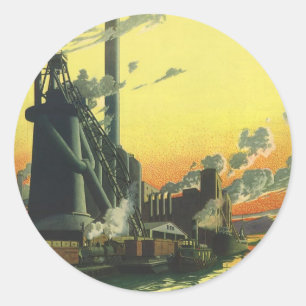 Vintage Businessfabriek, productie op een dok Ronde Sticker