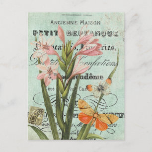 Vintage Butterfy en Lily briefkaart