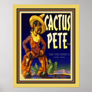 Vintage, Cactus Pete Citrus Label uit 1940 Poster