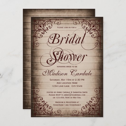 Vintage Cadre Rustique Douche nuptiale Invitations (Devant / Derrière)