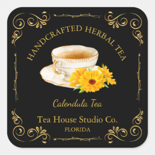 Vintage Calendula Thee Vierkante Label