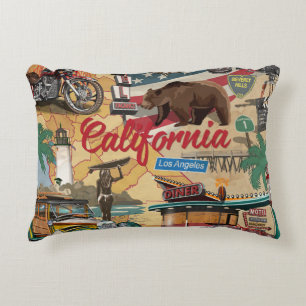Vintage California poster with tourist Accent Kussen