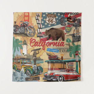 Vintage California poster with tourist Wandkleed