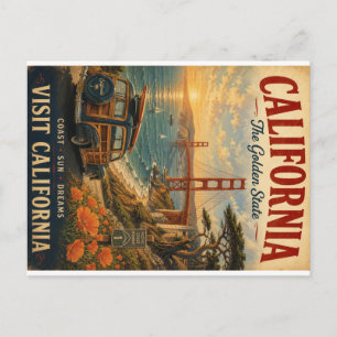 Vintage Californische Reisposter met Golden Gate Feestdagenkaart