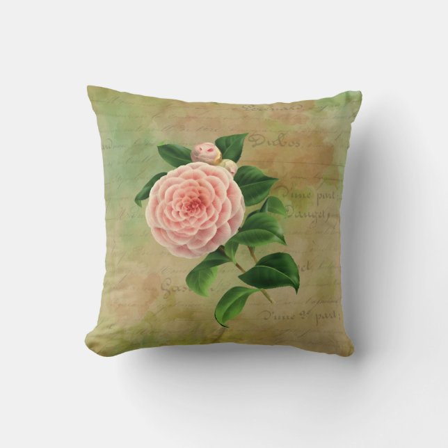 Vintage Camellia French Botanical Kussen (Voorkant)