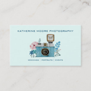 Vintage Camera & Bloemen Watercolor Fotografie Visitekaartje