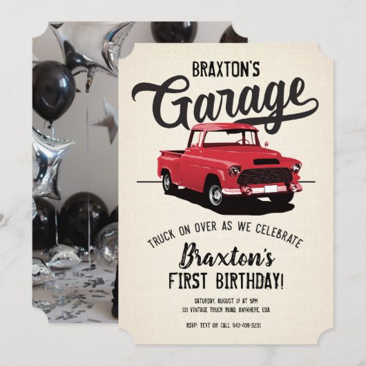 Vintage Camion Anniversaire Fête Photo Invitation (Devant / Derrière)
