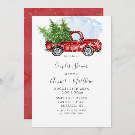 Vintage Camion Rouge Noël Couple Invitations de do (Devant / Derrière)
