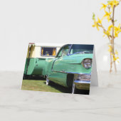 VINTAGE CAMPER TRAILER & CLASSIC CAR BIRTHDAY CARD KAART (Gele Bloem)