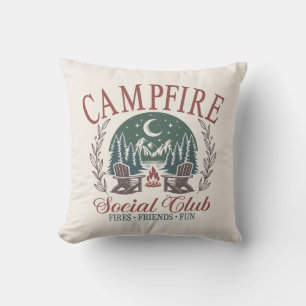 Vintage Campfire Social Club Vrienden Natuur Kussen