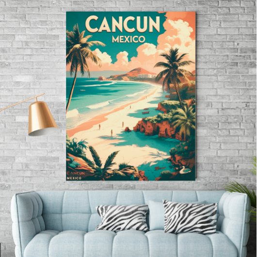 Vintage Cancun, Mexique - Retro affiche de voyage